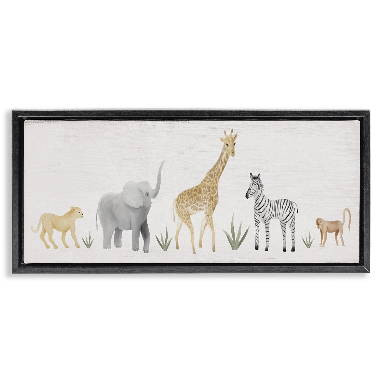Stupell Industries Adorable Jungle Animals Wildlife Framed Floater Canvas Wall Art